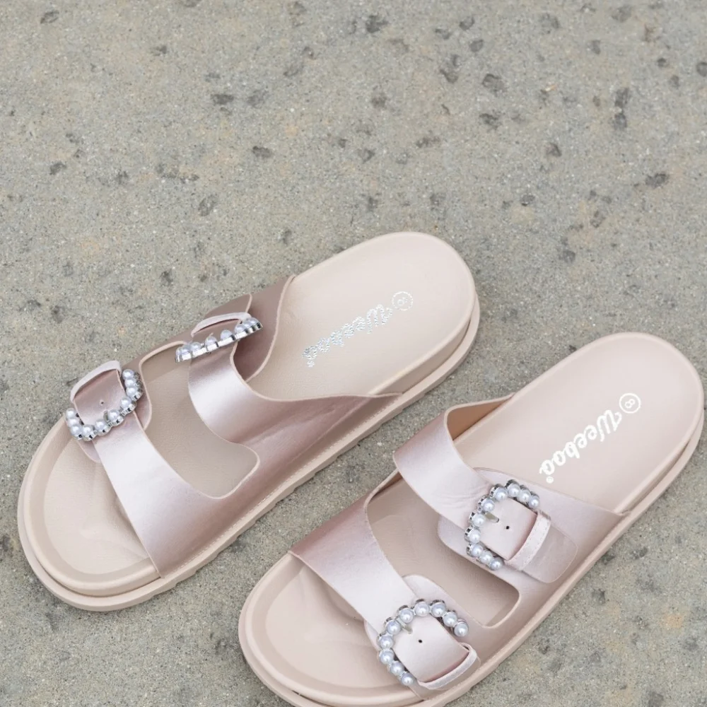 Jewel of the Sea Faux Pearl Buckle Slide Sandals - Picture 2 of 10